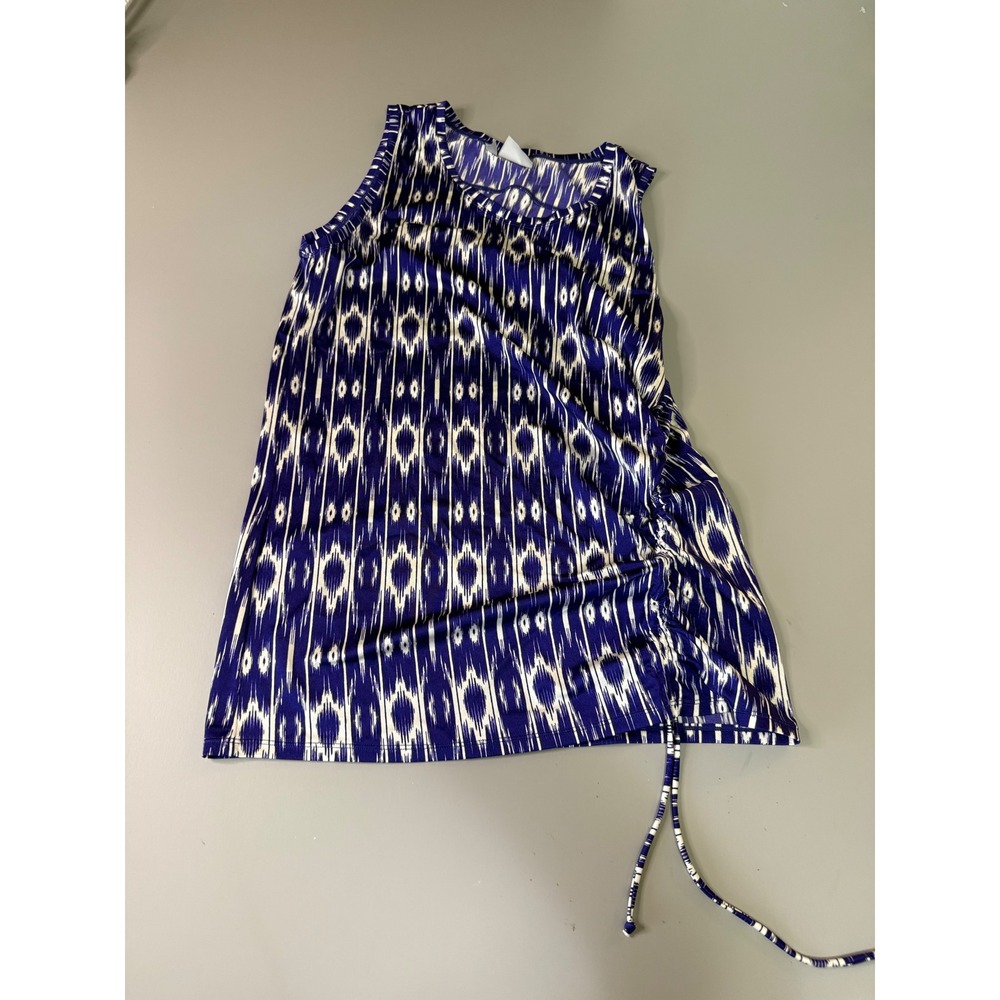 Athleta Blue White Ikat Swim Coverup Top Side Cinch Sleeveless Large